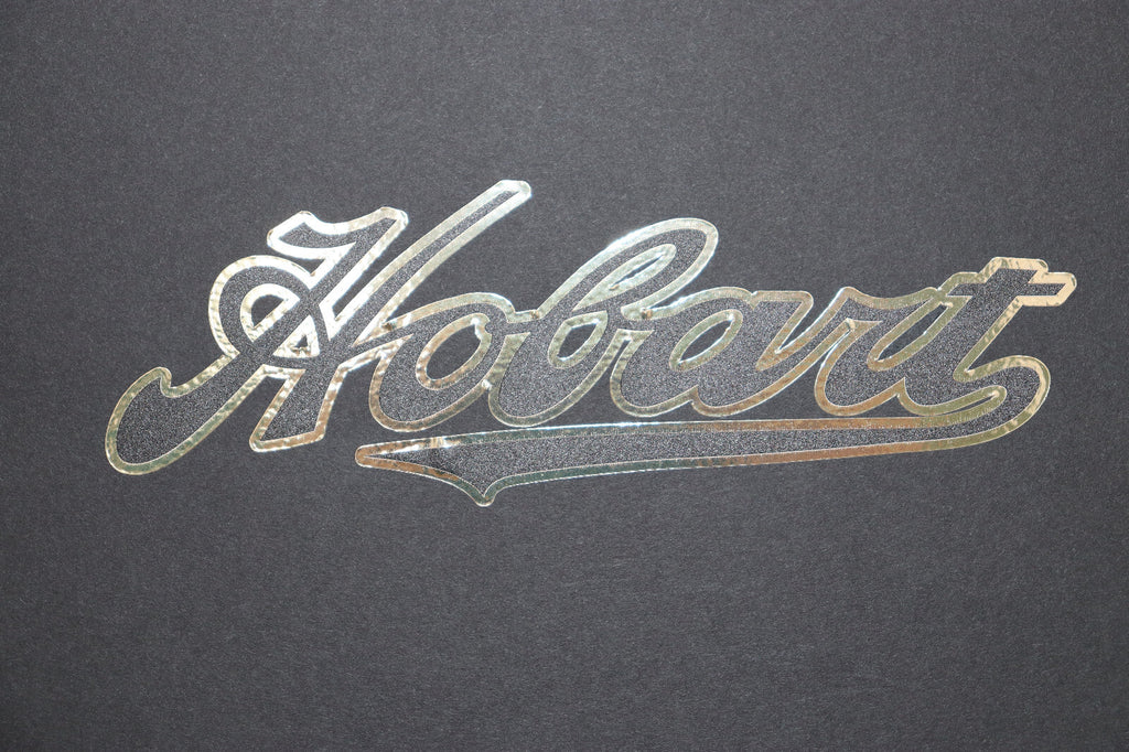 Hobart Decal on GOLD CHROME Film. Antique Hobart Decal Script Decal.