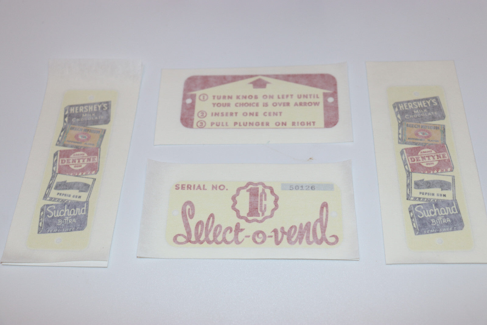 Vintage Select-O-Vend 1 cent vending machine Decals