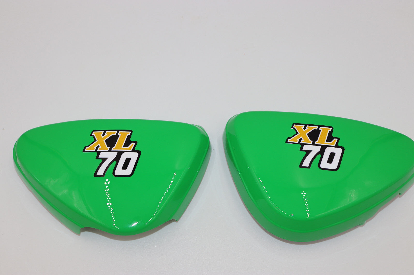 1976 Honda XL70 Frame Side Covers Reproduction Plastic MIGHTY GREEN with Decals