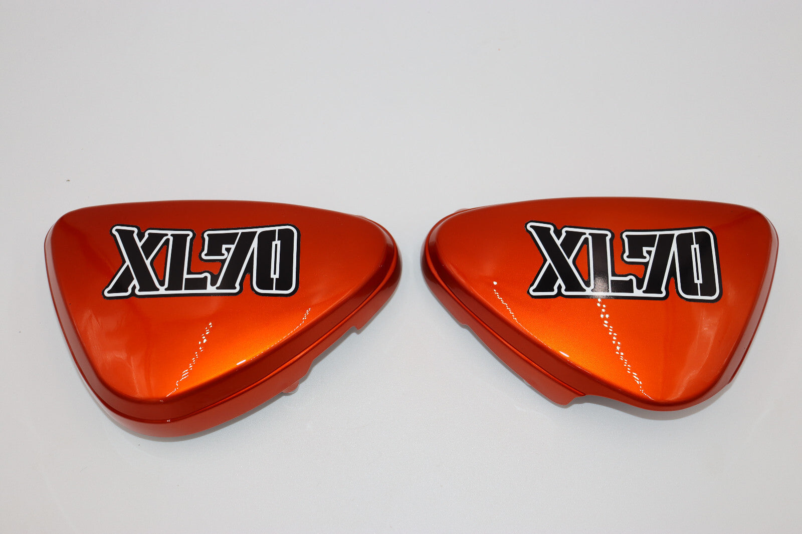 Honda XL70 Frame Side Covers Reproduction Plastic CANDY TOPAZ ORANGE with Decals