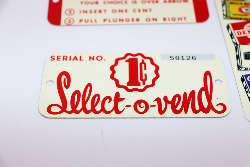 Vintage Select-O-Vend 1 cent vending machine Decals