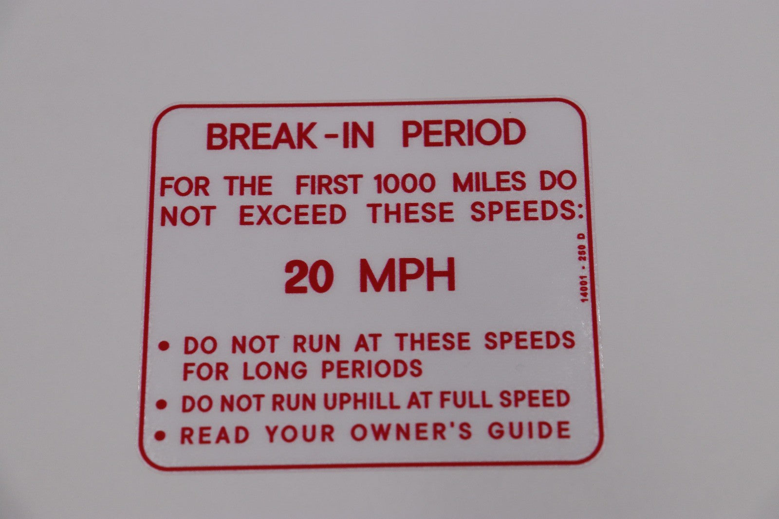 1965 Wards Riverside 250D 14001A  Break-In Decal NEW