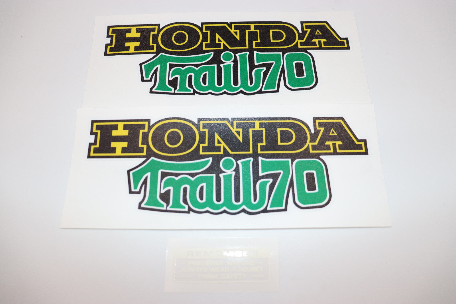 1974 Honda CT70 Main Frame Decal (Green Trail70 Letters) Set With Safety Decal