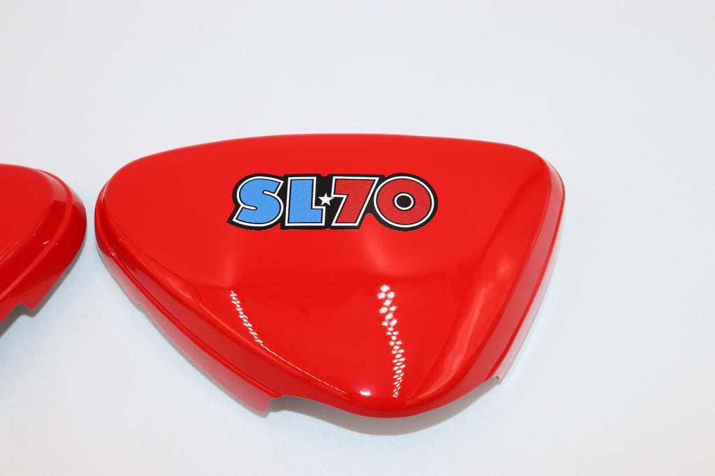 1972 Honda SL70 K0 Frame Side Covers L&R Reproduction Plastic LIGHT RUBY RED