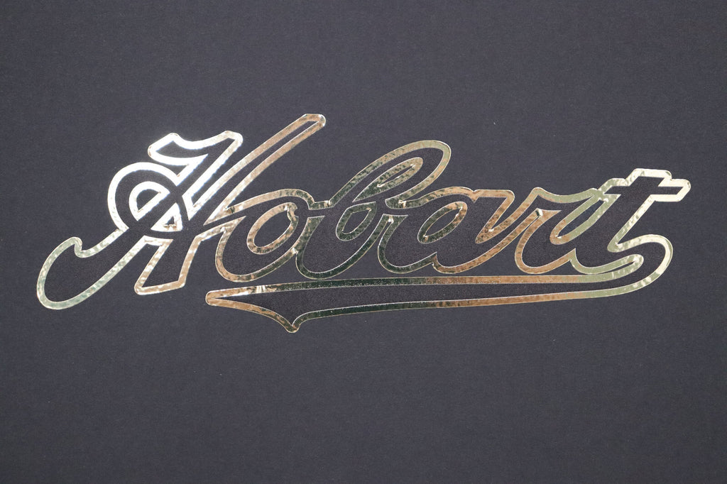 Hobart Decal on GOLD CHROME Film. Antique Hobart Decal Script Decal.