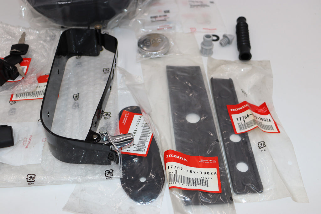 NEW Honda CT90 CT110 AUX. Tank COMPLETE WITH Mounting Strap, & FITTINGS.