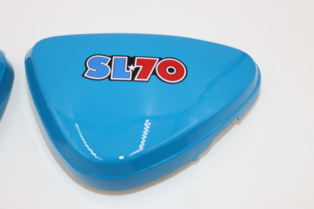 Honda SL70 Frame Side Covers Left & Right Reproduction Plastic "Aquarius Blue"
