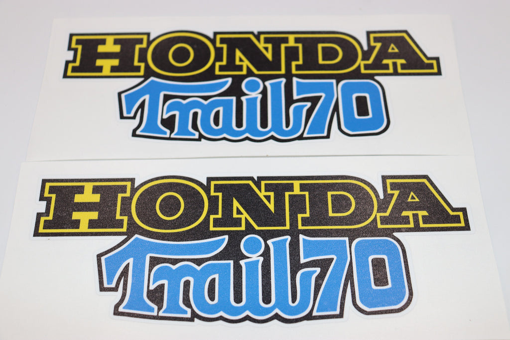 1974 Honda CT70 K3 Main Frame Decal (BLUE Trail70 Letters) Set With Safety Decal